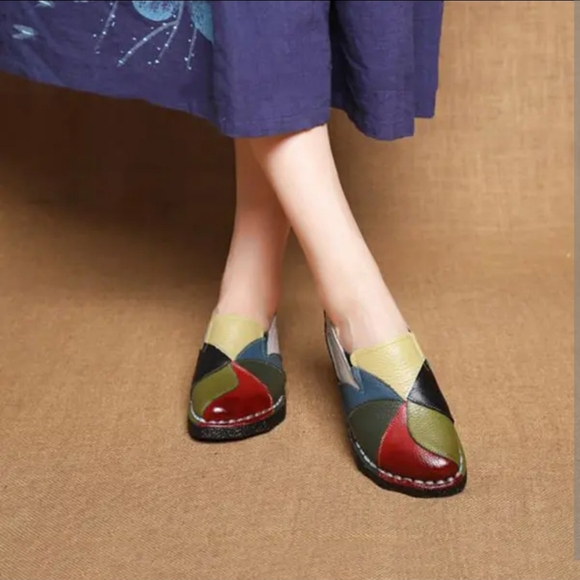 Flats for Women, Leather Casual Loafers Slip on Moccasin Handmade Oxford - Picture 4 of 10